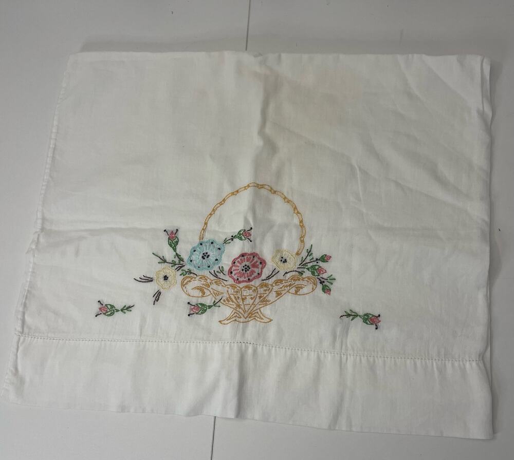 Vintage Floral hand embroidered Standard Pillow Case